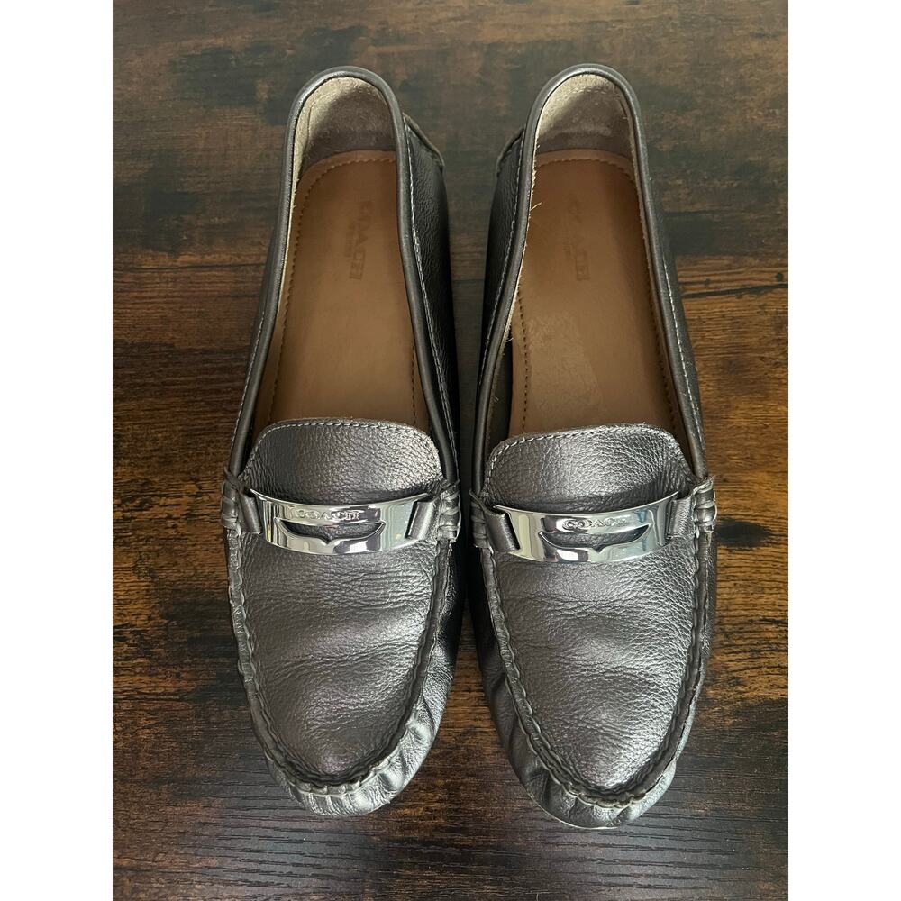 Coach Nola Driving Loafers Gunmetal Metallic Leather Flats Women’s 8.5 Old Money